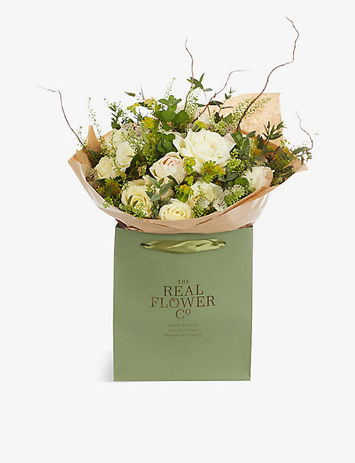 THE REAL FLOWER COMPANY: Pure Valentine’s large scented fresh roses and foliage bouquet