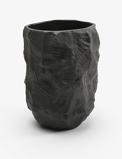 1882: Crockery Black tall stoneware vase 15cm