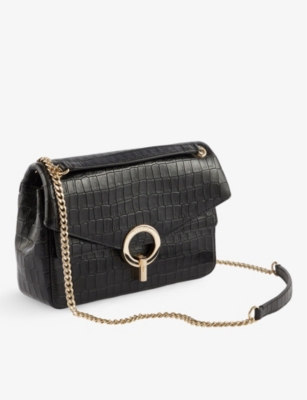 Shop Sandro Womens Noir / Gris Yza Crocodile-embossed Leather Shoulder Bag