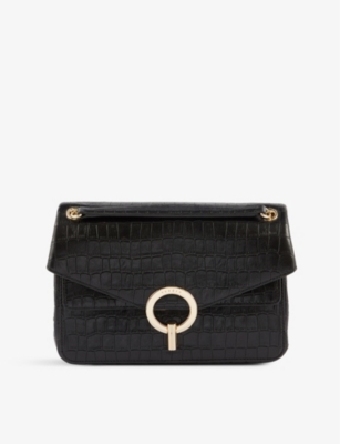 SANDRO: YZA crocodile-embossed leather shoulder bag