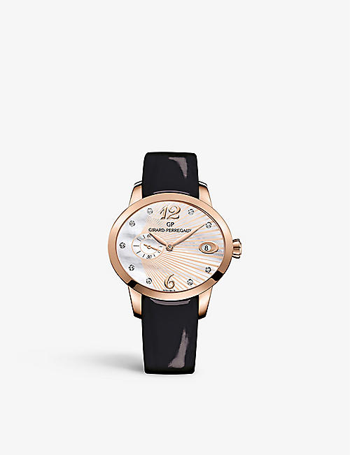 GIRARD-PERREGAUX: 80484-52-2001HK6A Cat's Eye rose-gold and leather automatic watch