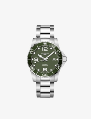 Longines L37814066 Hydroconquest Stainless-steel Automatic Watch In Green