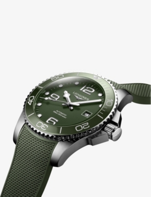 Shop Longines Mens  L37824069 Hydroconquest Stainless Steel And Rubber Automatic Watch In Green