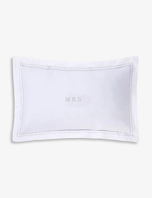THE WHITE COMPANY: Mrs embroidered cotton pillow 30cm x 50cm