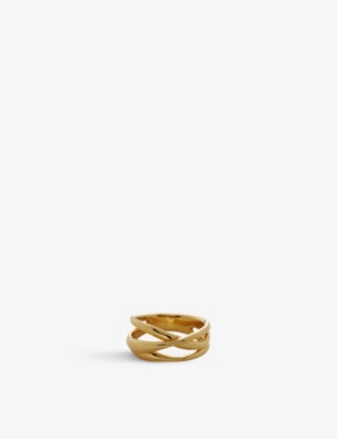 Monica Vinader Womens Yellow Gold Nura Cross Over 18ct Yellow Gold-plated Vermeil Recycled Sterling-