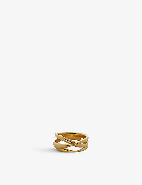 MONICA VINADER: Nura Cross Over 18ct yellow gold-plated vermeil recycled sterling-silver ring