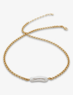 Monica Vinader Nura Biwa Pearl And 18ct Gold-plated Vermeil Sterling Silver Necklace In White