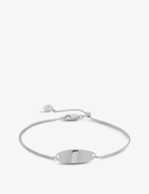 Monica Vinader Nura Tiny Oval Plate Bracelet In Silver