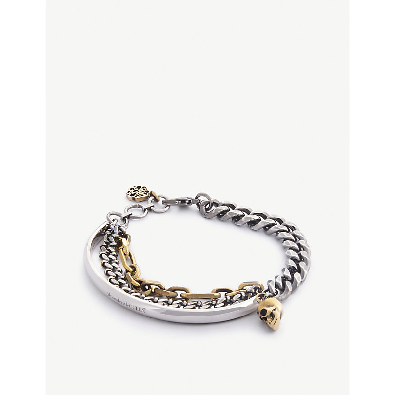 Alexander Mcqueen Chain Skull-embellished Silver- And Gold-toned Bracelet In Gold Silver