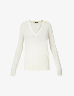 JOSEPH WOMENS IVORY CASHAIR V-NECK CASHMERE JUMPER L,R03733824