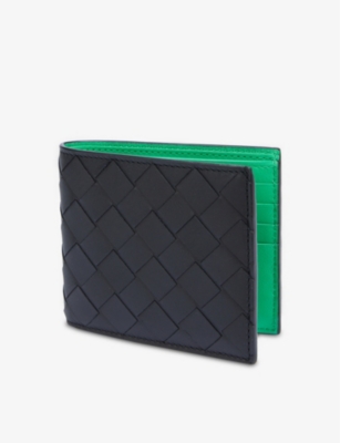 Bottega Veneta Womens Black Grass Silver Intrecciato Leather Bifold Wallet