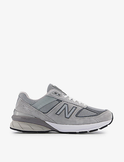 NEW BALANCE: 990v5 logo-embroidered suede and mesh trainers