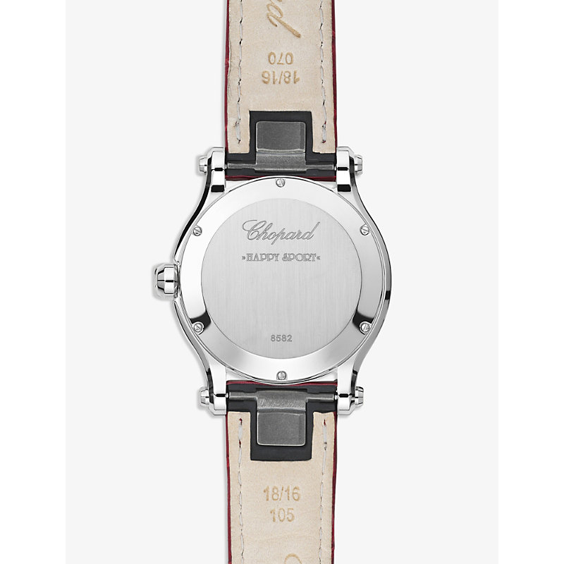 Shop Chopard Womens Stainless Steel 278582-3005 Happy Sport Stainless-steel, 0.24ct Diamond And Red-stone