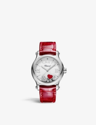 CHOPARD: 278582-3005 Happy Sport Stainless-Steel, 0.24ct Diamond and Red-Stone Quartz Watch