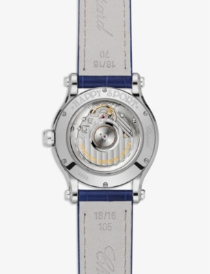 Chopard Stainless Steel 278559-3011 Happy Sport Stainless-steel, 0.09ct Diamond And Alligator-embossed Leath In Stainless Steel