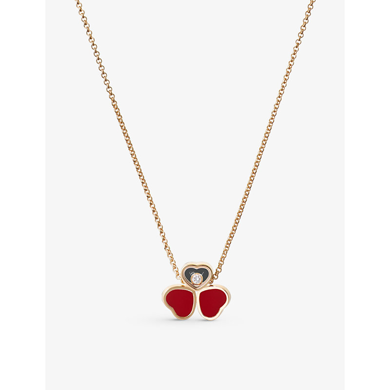 Shop Chopard Womens Rose Gold Happy Hearts Wings 18ct Rose-gold, 0.05ct Diamond And Red-stone Necklace