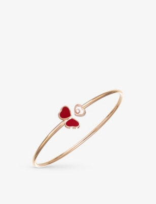 Chopard Womens Rose Gold Happy Hearts Wings 18ct Rose-gold, 0.05ct Diamond And Red-stone Bangle Brac
