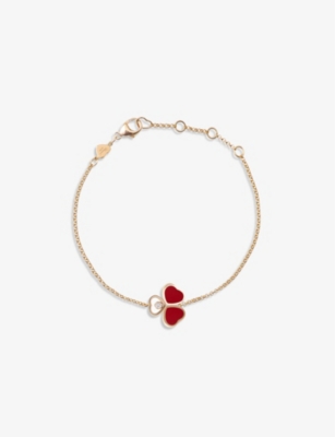 Chopard Womens Rose Gold Happy Hearts Wings 18ct Rose-gold, 0.05ct Diamond And Red-stone Bracelet
