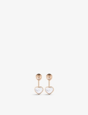 Chopard Happy Hearts 18ct Rose-gold, 0.08ct Diamond And Mother-of-pearl Earrings In Rose Gold