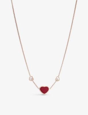Shop Chopard Womens Rose Gold Happy Hearts 18ct Rose-gold, 0.1ct Diamond And Red-stone Necklace