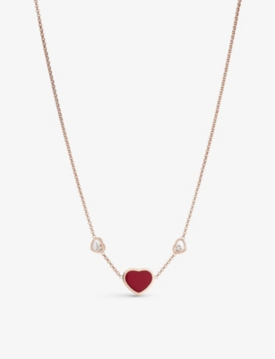 CHOPARD: Happy Hearts 18ct rose-gold, 0.1ct diamond and red-stone necklace
