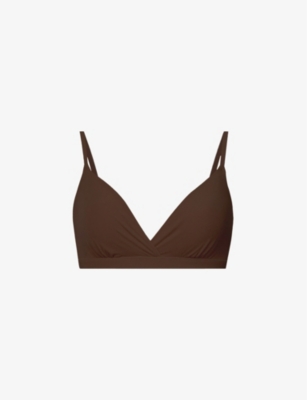 Skims Fits Everybody Triangle Stretch-woven Bra In Cocoa