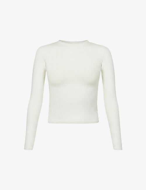 SKIMS: Round-neck long-sleeve stretch-cotton jersey top