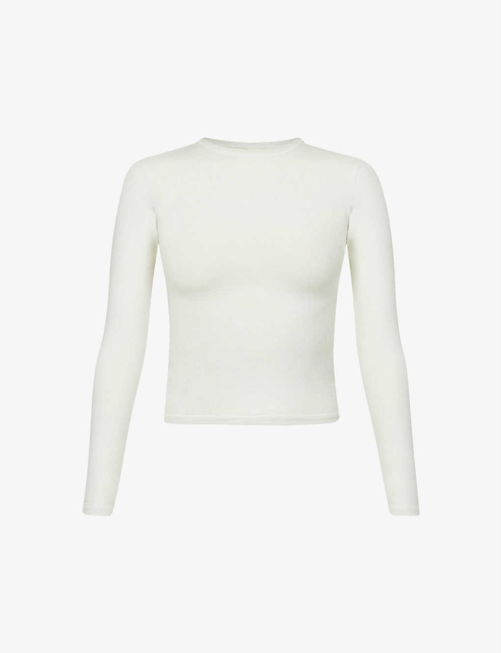 Skims Round-neck Long-sleeve Stretch-cotton Jersey Top In Bone