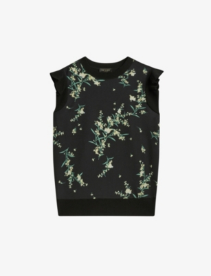 TED BAKER WOMENS BLACK PAPYRUS FLORAL-PRINT CREPE TOP 6,R03735212