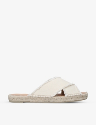 Castaã±er Womens White Palmera Cross-strap Linen Espadrille Sliders 2