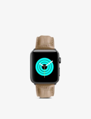 MINTAPPLE: Apple Watch alligator-embossed leather strap and stainless-steel case 42mm/44mm
