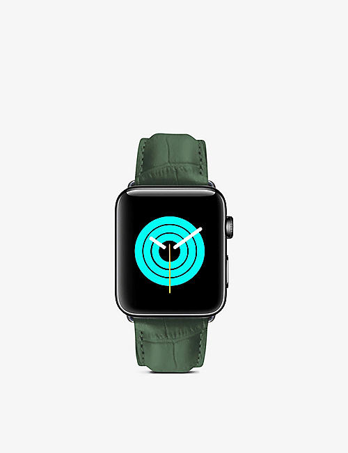 MINTAPPLE: Apple Watch alligator-embossed leather strap and stainless-steel case 38mm/40mm/41mm