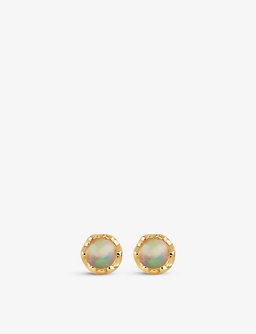 THE ALKEMISTRY: Dinny Hall 14ct yellow-gold and opal stud earrings