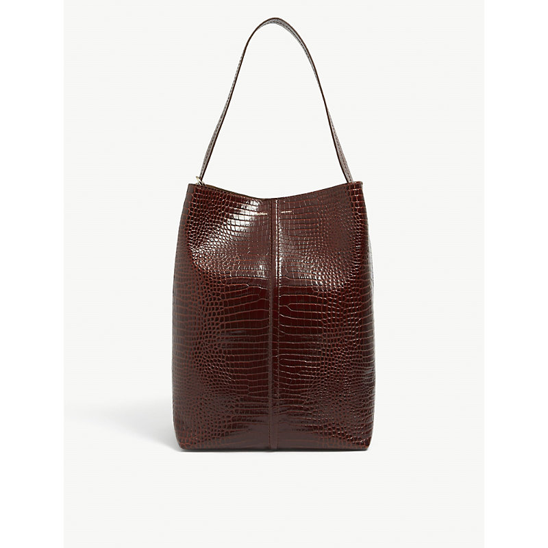 Max Mara Plage Croc-embossed Leather Tote Bag In Cuoio