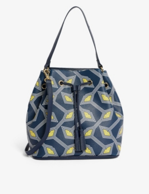 Printed Faux Leather Bucket Bag