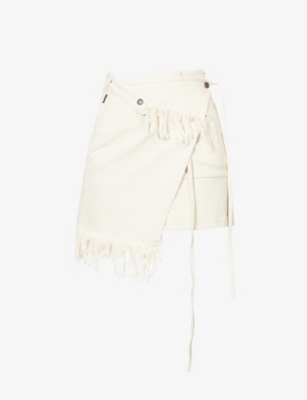 OTTOLINGER - Fringe wrap-over high-waist denim-blend mini skirt