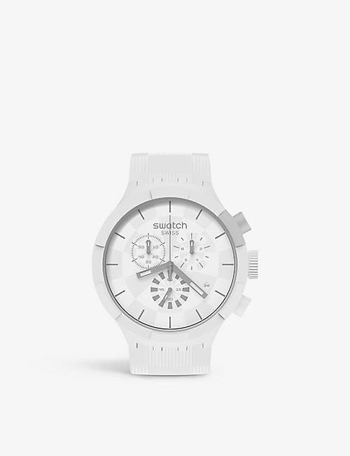SWATCH: SB02W400 Chequered White silicone quartz watch