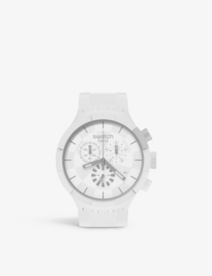 SWATCH MENS WHITE SB02W400 CHEQUERED WHITE SILICONE QUARTZ WATCH R03735934