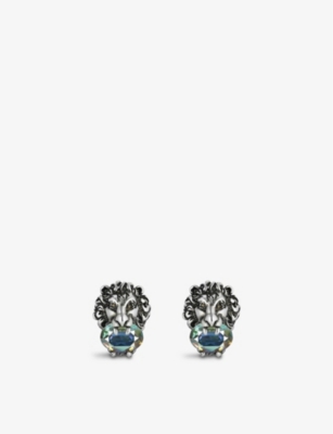 Gucci Womens Grey Lionhead Swarovski Crystal And Silver-tone Earrings