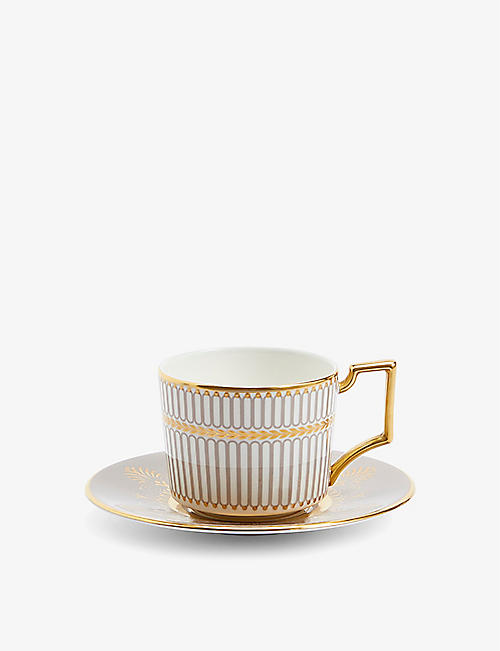 WEDGWOOD: Anthemion Grey 22ct gold and bone china espresso cup and saucer set 7cm