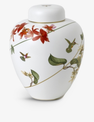 WEDGWOOD: Hummingbird hand-painted fine bone china lidded vase 25cm