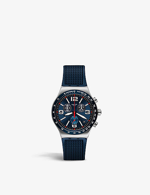 SWATCH: YVS454 Very Dark Grid stainless steel and rubber quartz watch