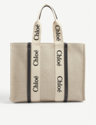 CHLOE - Woody large canvas and leather tote bag | Selfridges.com