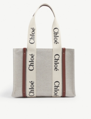 CHLOE - Woody medium canvas and leather tote bag | Selfridges.com