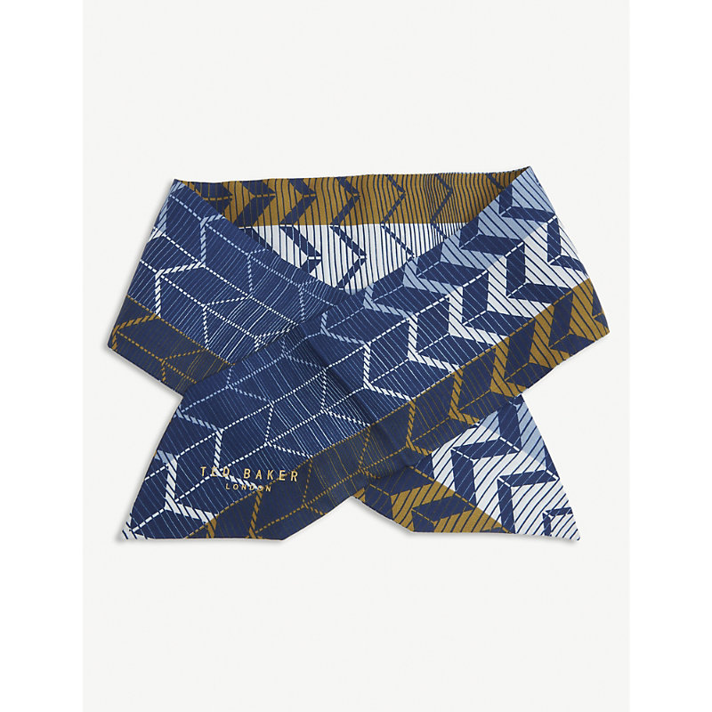 Ted Baker Modernity Graphic-print Silk Tie Scarf In Blue
