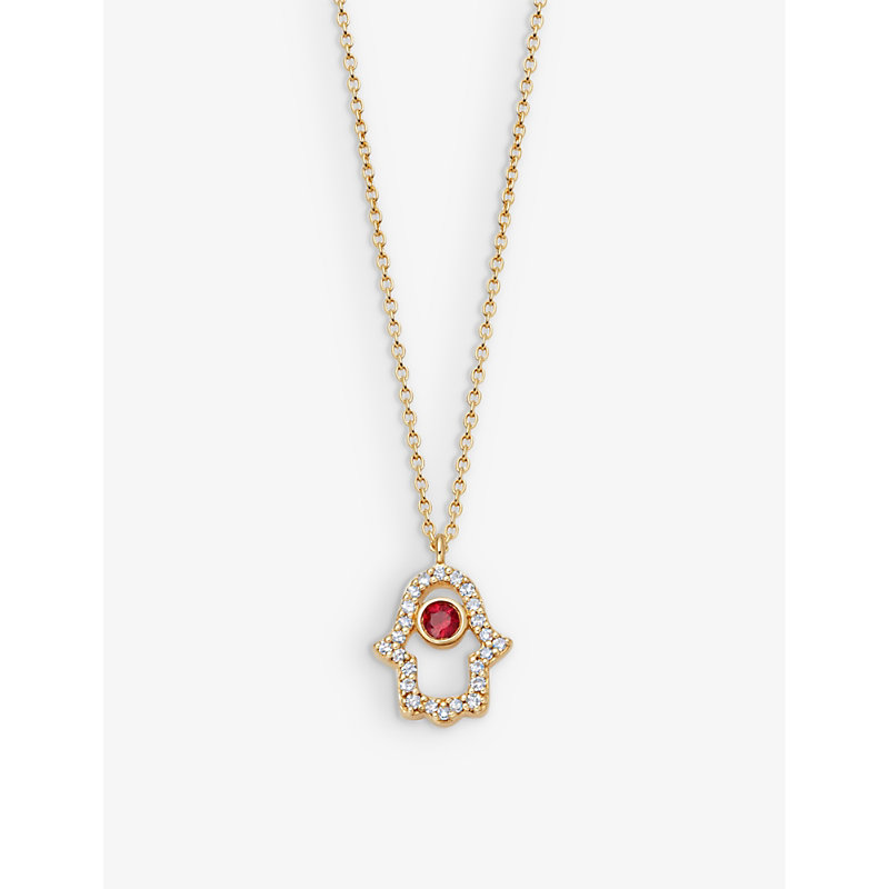 Astley Clarke Womens Yellow Gold Hamsa 14ct Yellow- Gold, Diamond And Ruby Pendant Necklace