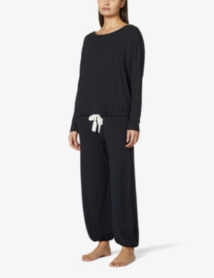Shop Eberjey Womens  Gisele Slouchy Stretch-jersey Pyjama Set In Black Ivory