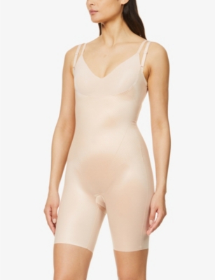 Spanx Thinstincts 2.0 Open-bust Mid-thigh Bodysuit In Nude (lingerie)