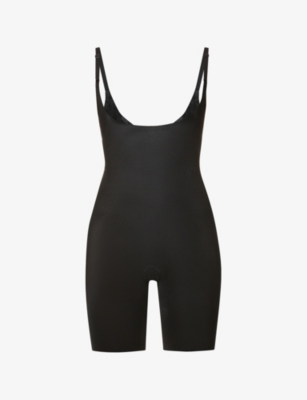 Spanx Thinstincts 2.0 Open-bust Mid-thigh Bodysuit In Very Black