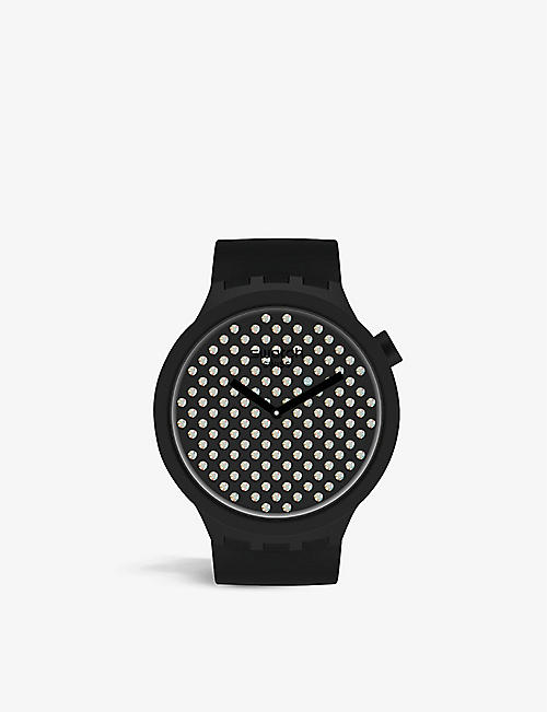 SWATCH: SO27Z107 Dark Boreal plastic, silicone and Swarovski crystal watch